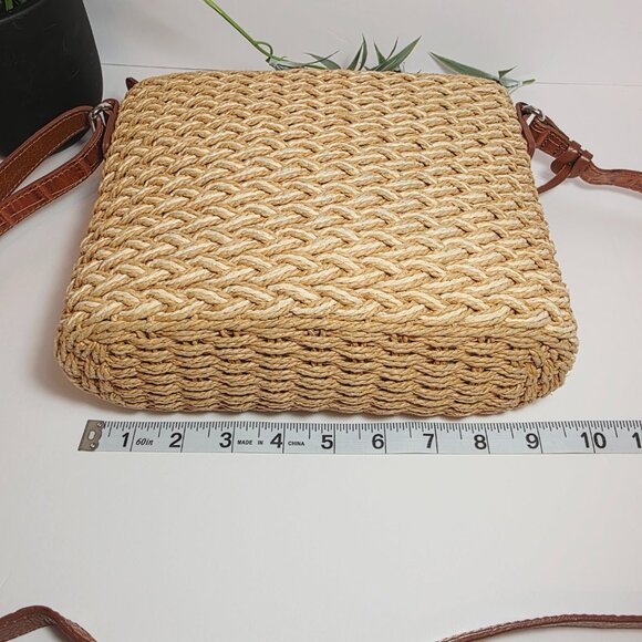 Brighton Woven Straw & Brown Leather Crossbody Bag - Picture 12 of 13
